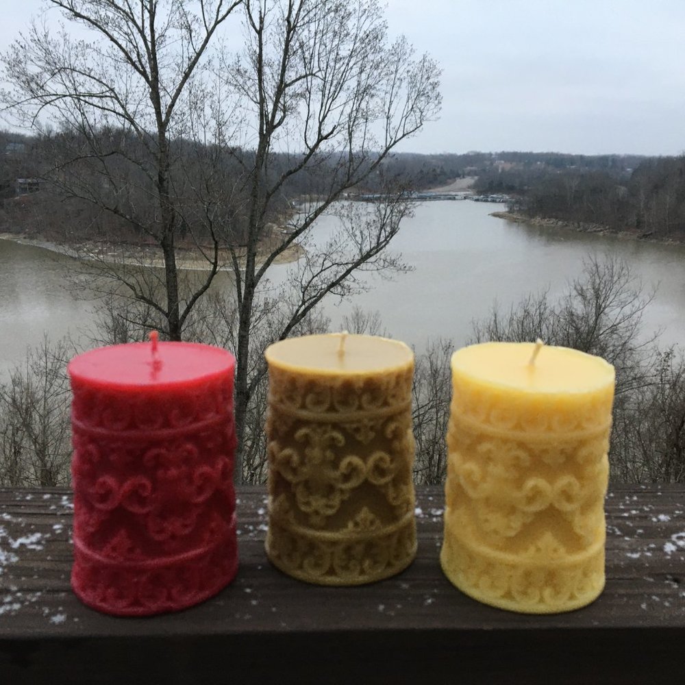 100% Beeswax Fleur De Lis Sculpted Pillar Candle